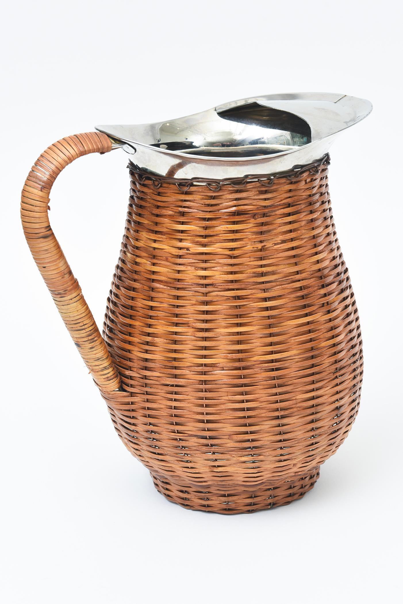 Vintage Coastal Wicker and Stainless Steel Pitcher, Eiskübel, Thongs Barware im Angebot 5