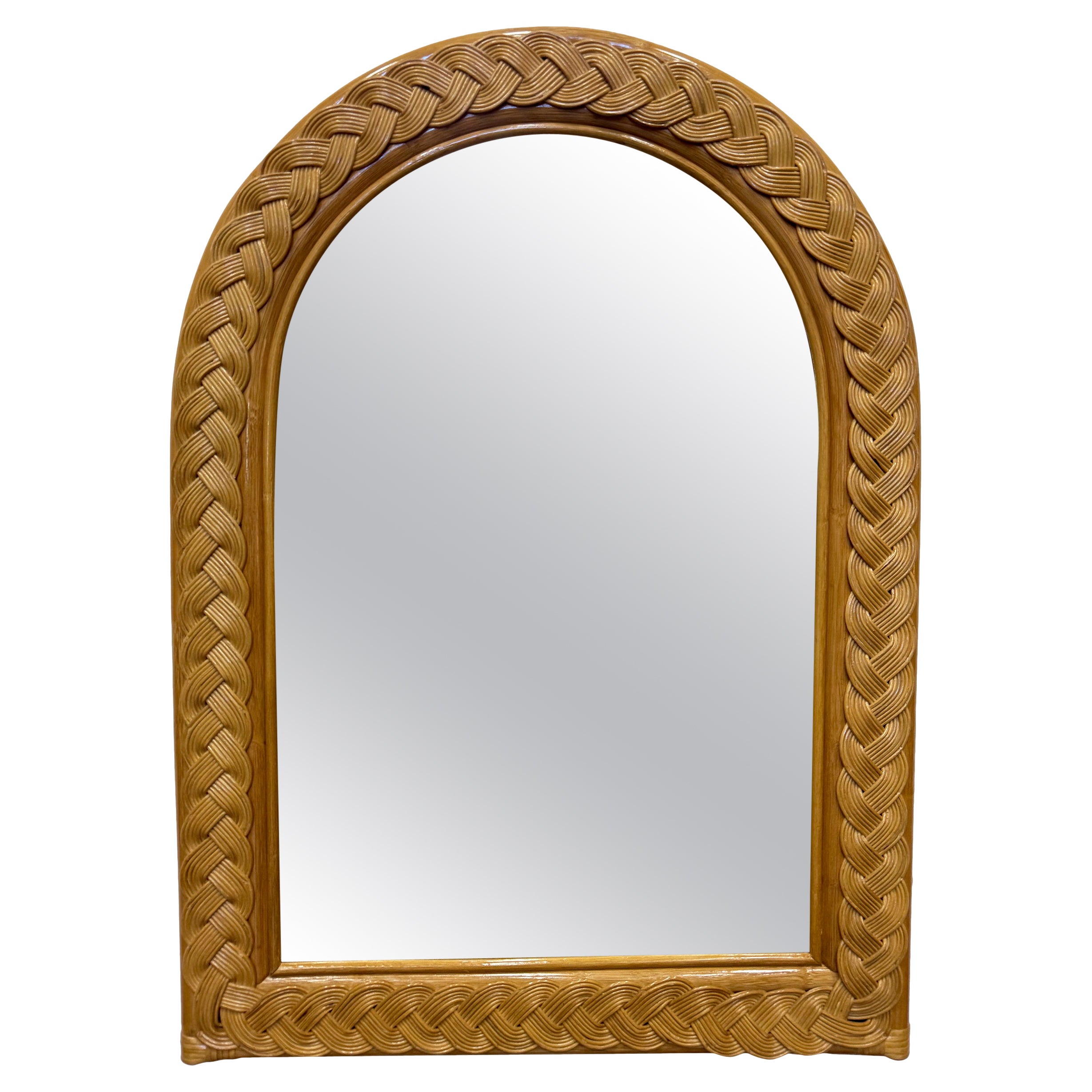 Vintage Coastal Espejo de pared con arco de mimbre trenzado ancho en venta
