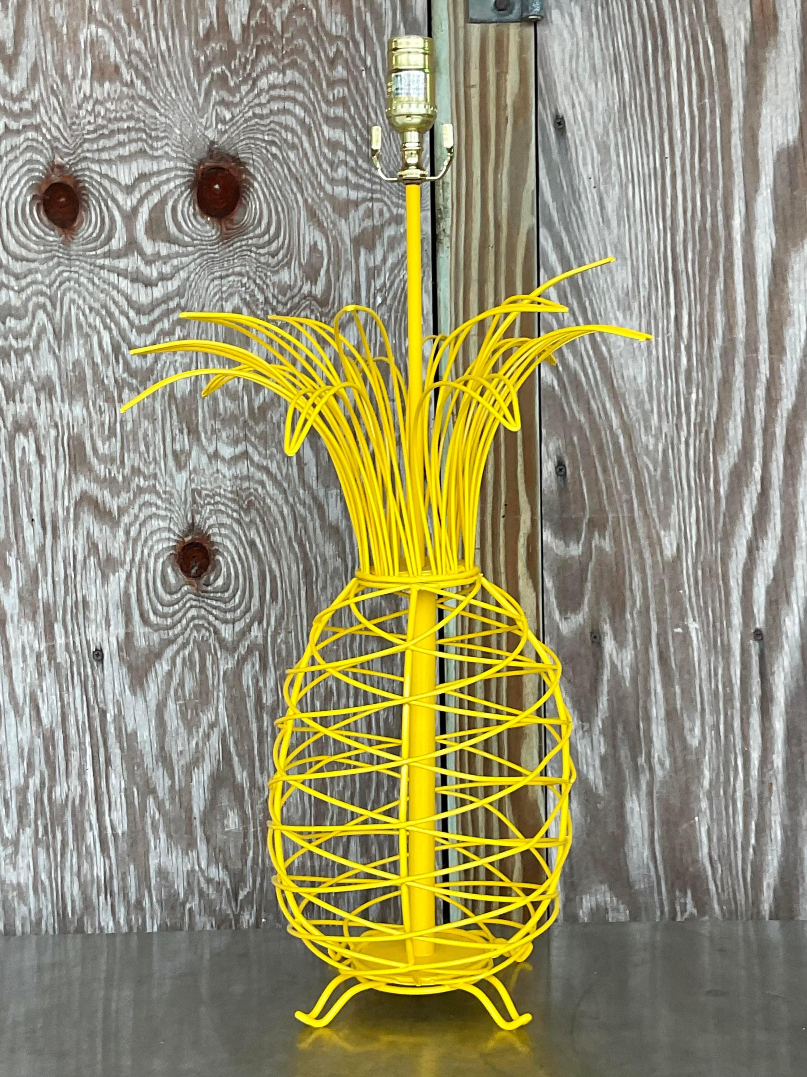 20th Century Vintage Coastal Wire Frame Pineapple Lamp