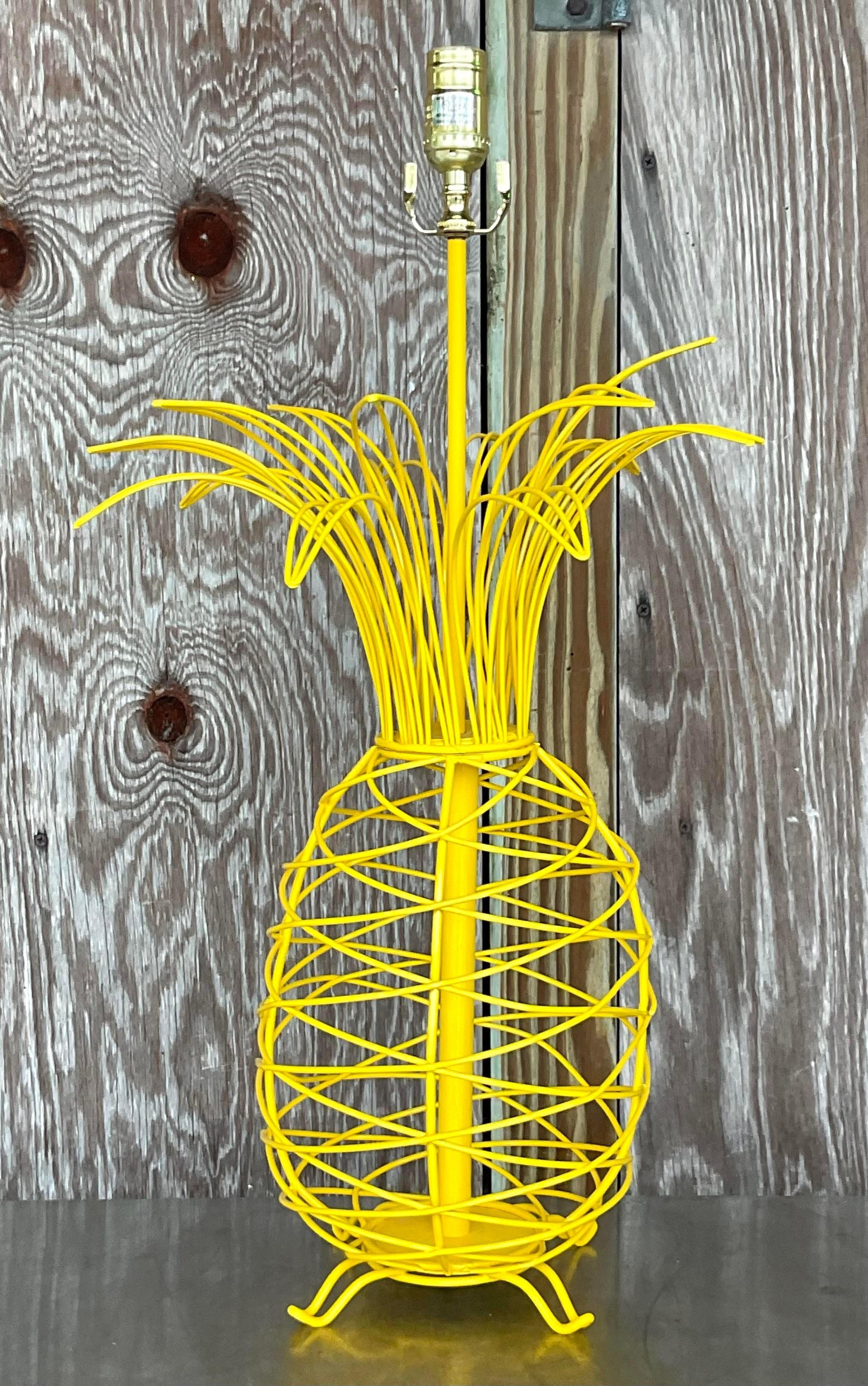 20th Century Vintage Coastal Wire Frame Pineapple Lamp