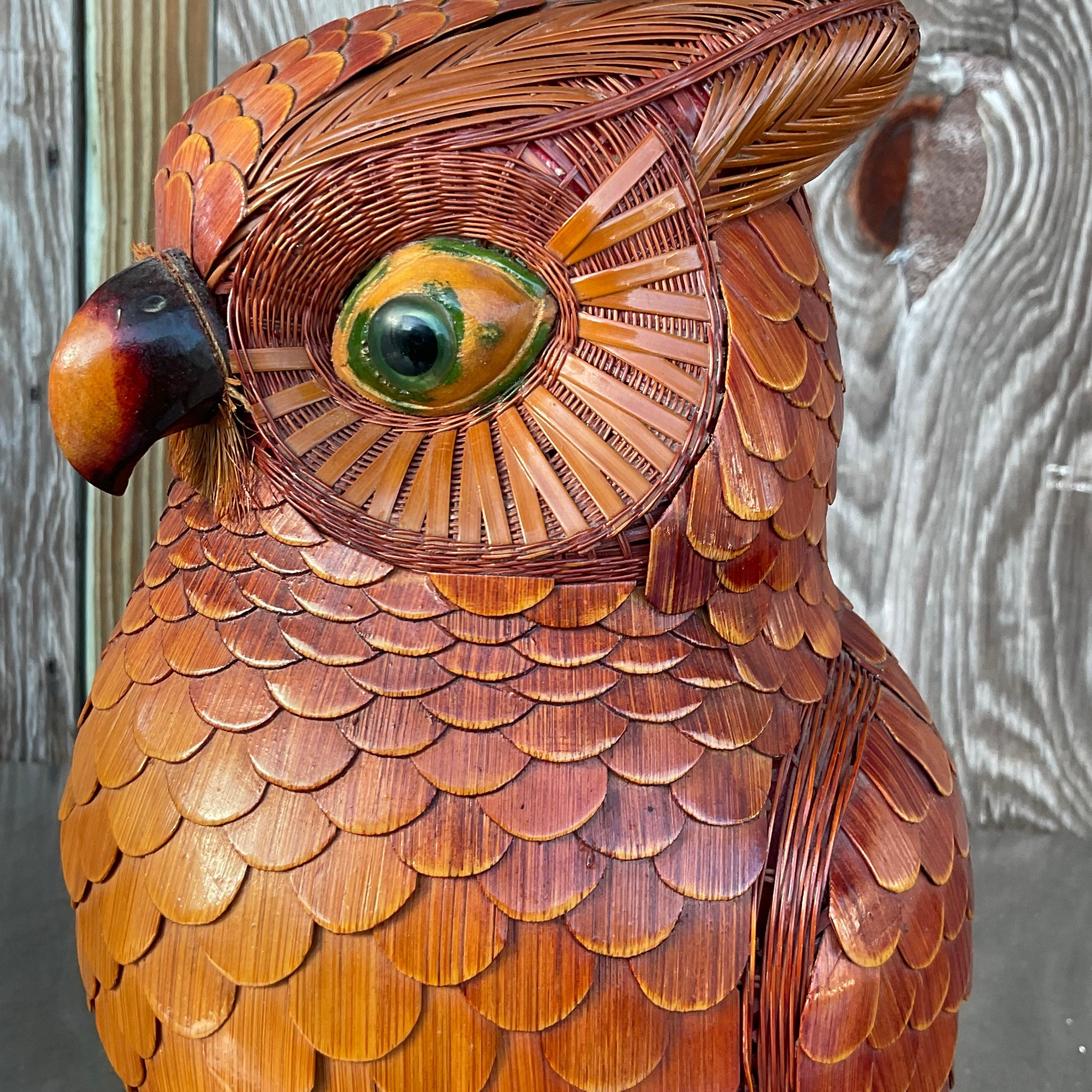 Gufo costiero vintage in legno e rattan in vendita 1