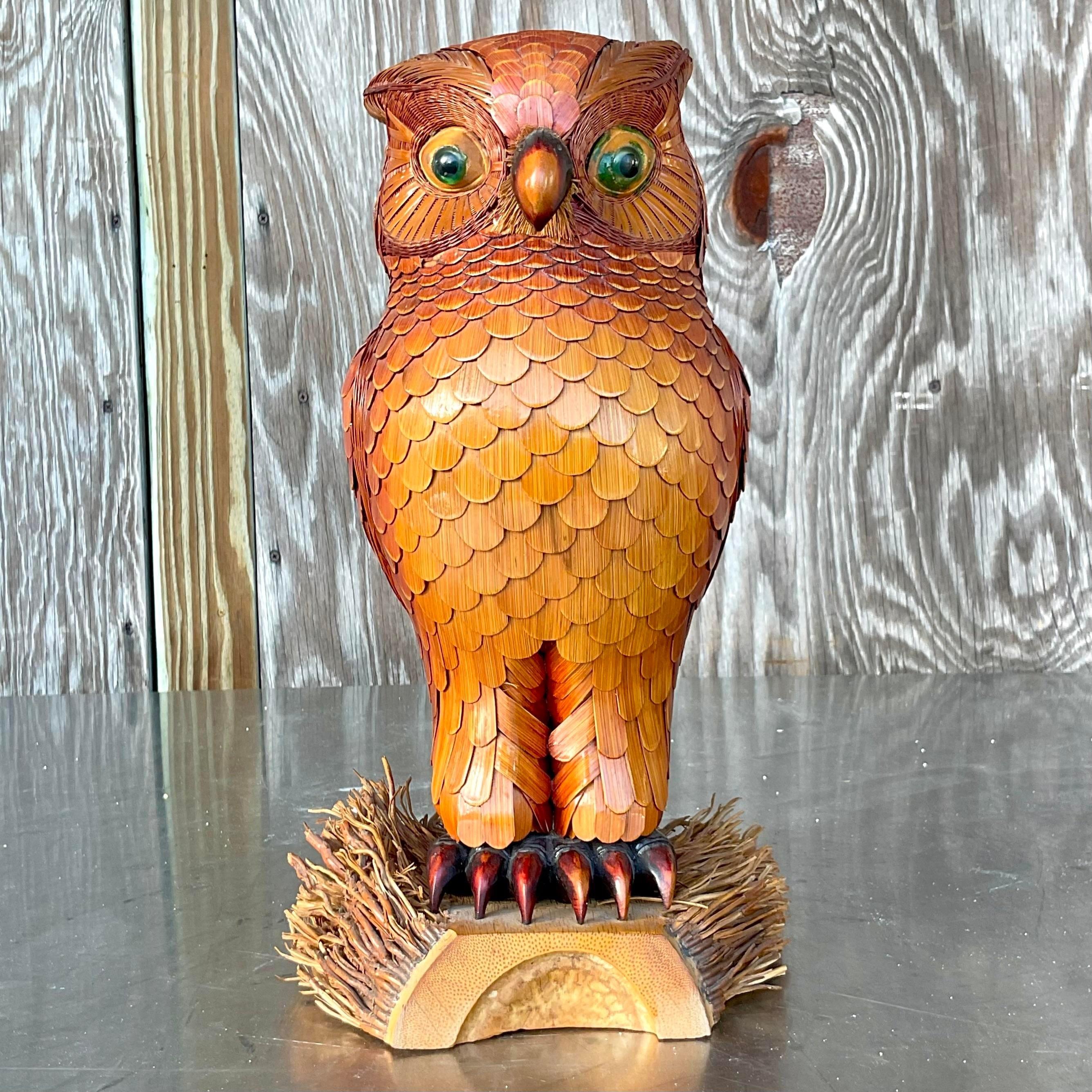 Gufo costiero vintage in legno e rattan in vendita 2