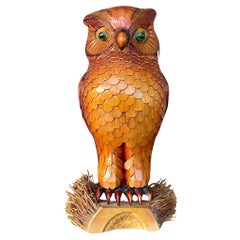 Vintage Coastal Wood and Rattan Owl