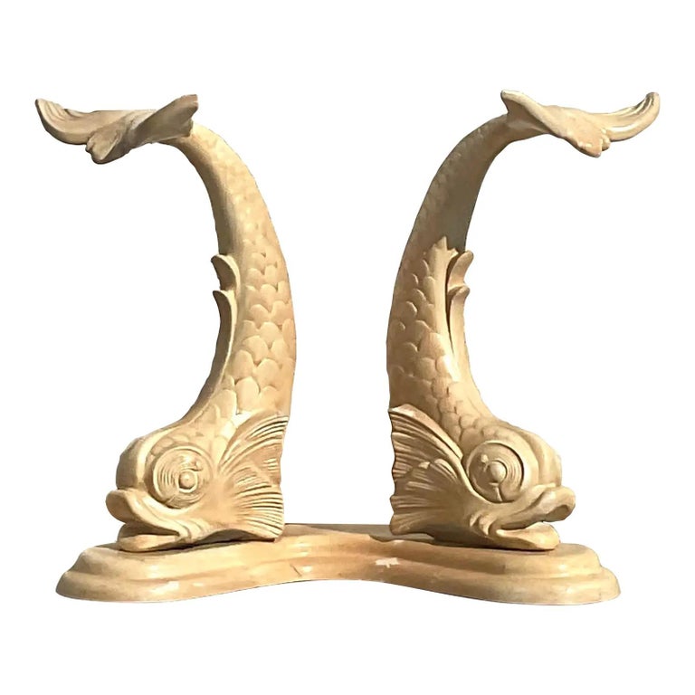 Vintage Coastal Wood Composite Koi Fish Console Pedestal For Sale at