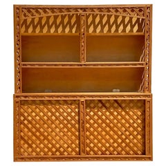Vintage Coastal Wood Trellis Cabinet