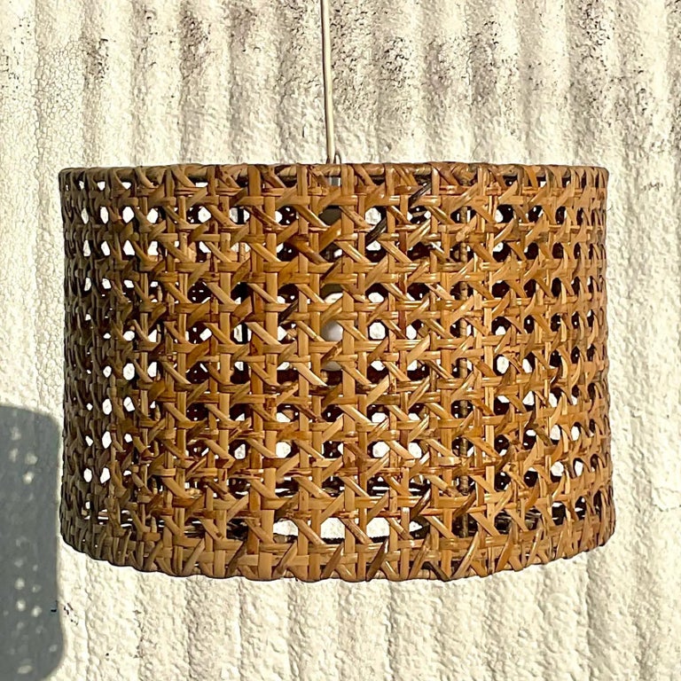 Vintage Coastal Woven Cane Chandelier For Sale at 1stDibs