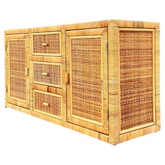 Vintage Coastal Woven Light Rattan Credenza