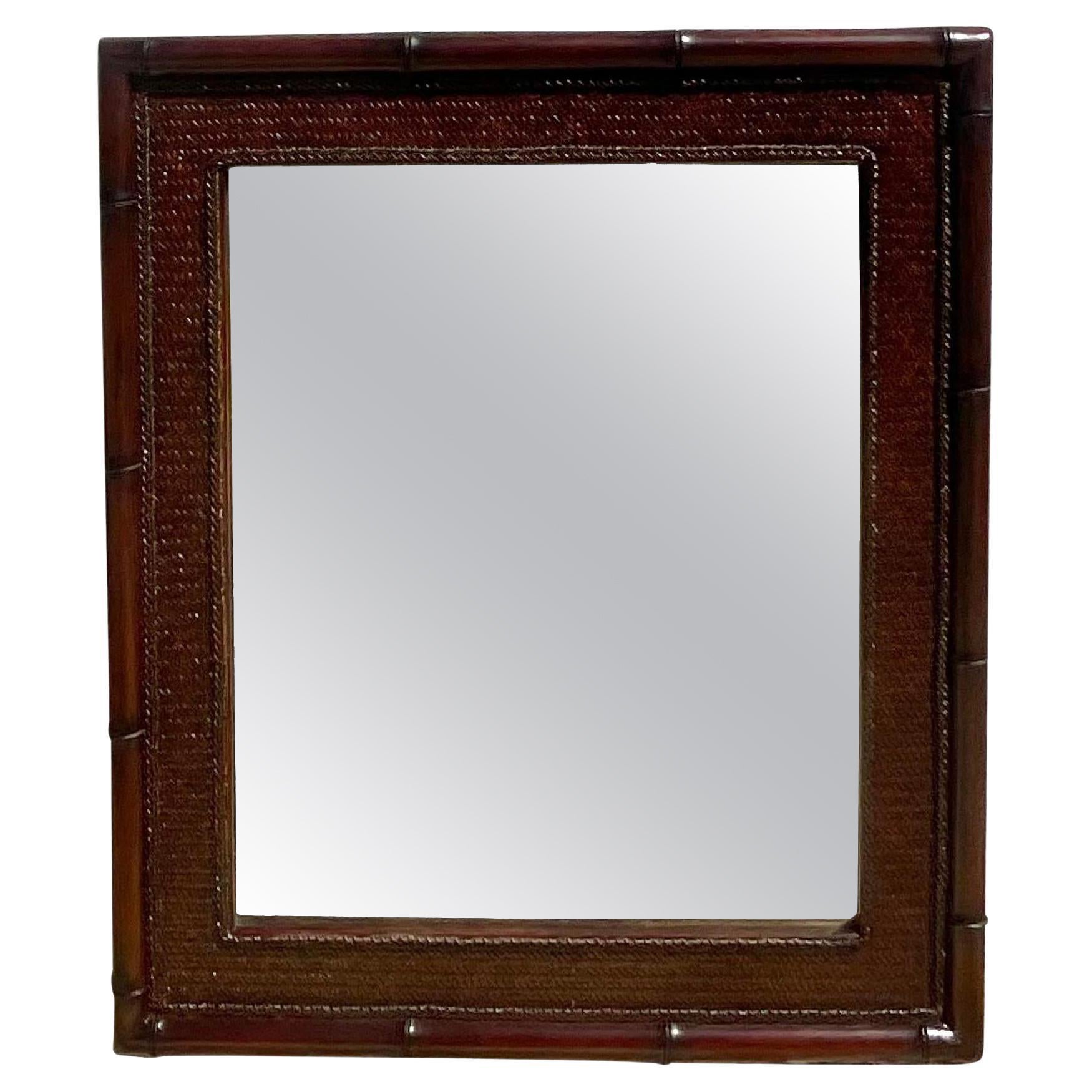 Miroir vintage en bambou et rotin tressé de style côtier
