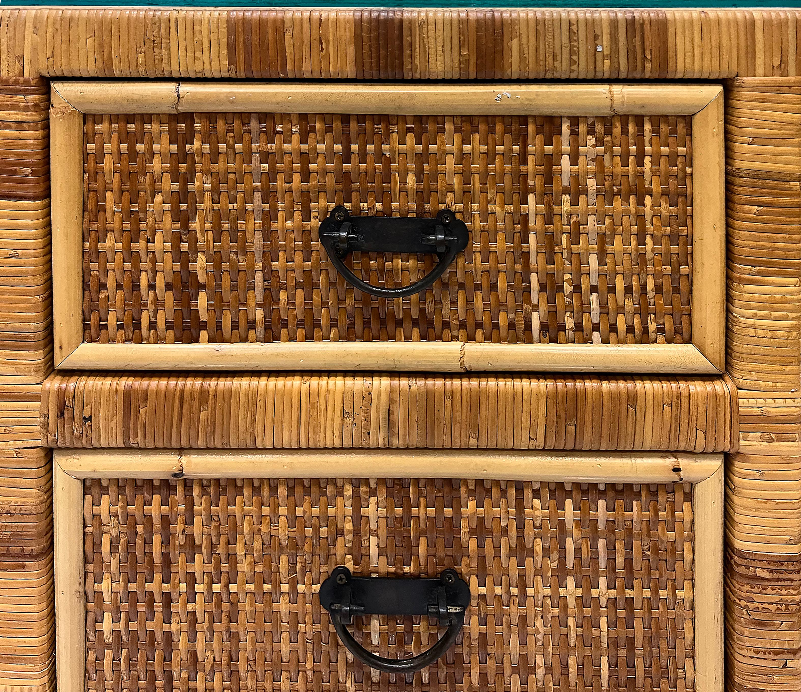 Vintage Coastal Woven Rattan and Wood Credenza For Sale 2