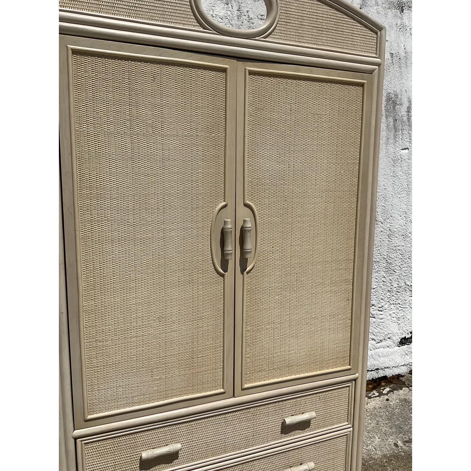 Philippine Vintage Coastal Woven Rattan Armoire