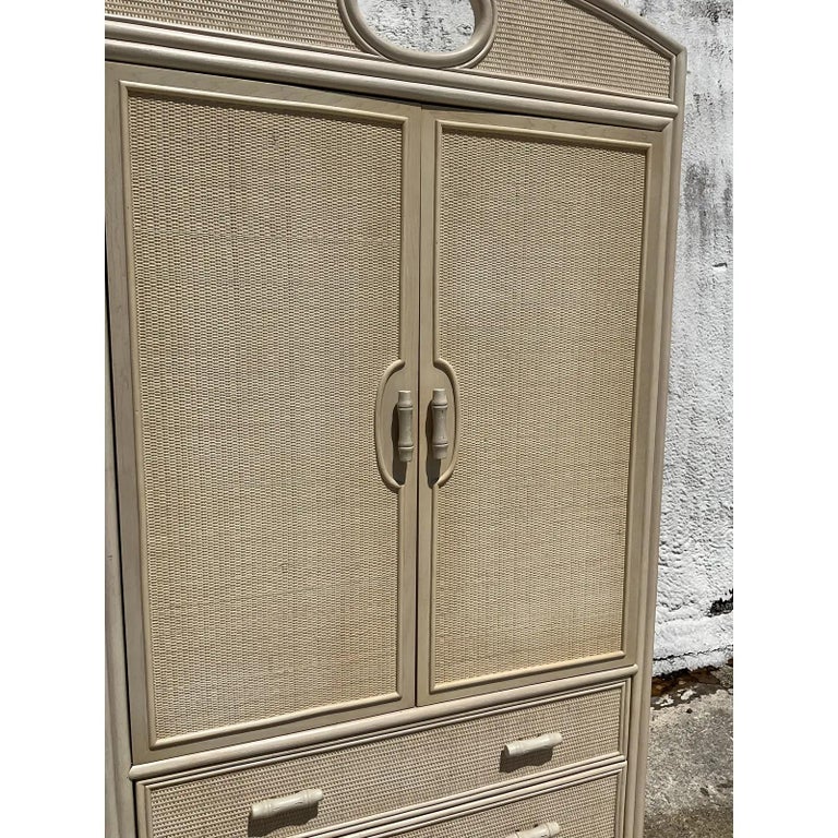 Vintage Coastal Woven Rattan Armoire at 1stDibs
