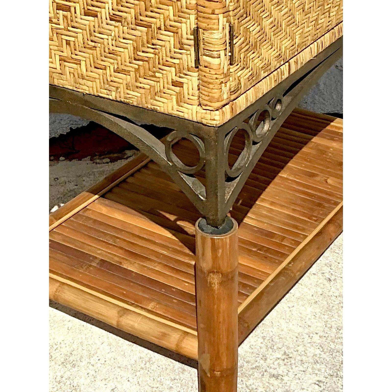 20th Century Vintage Coastal Woven Rattan Armoire For Sale
