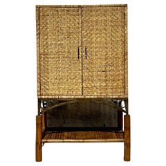 Vintage Coastal Woven Rattan Armoire
