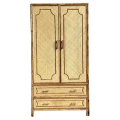 Vintage Coastal Woven Rattan Armoire