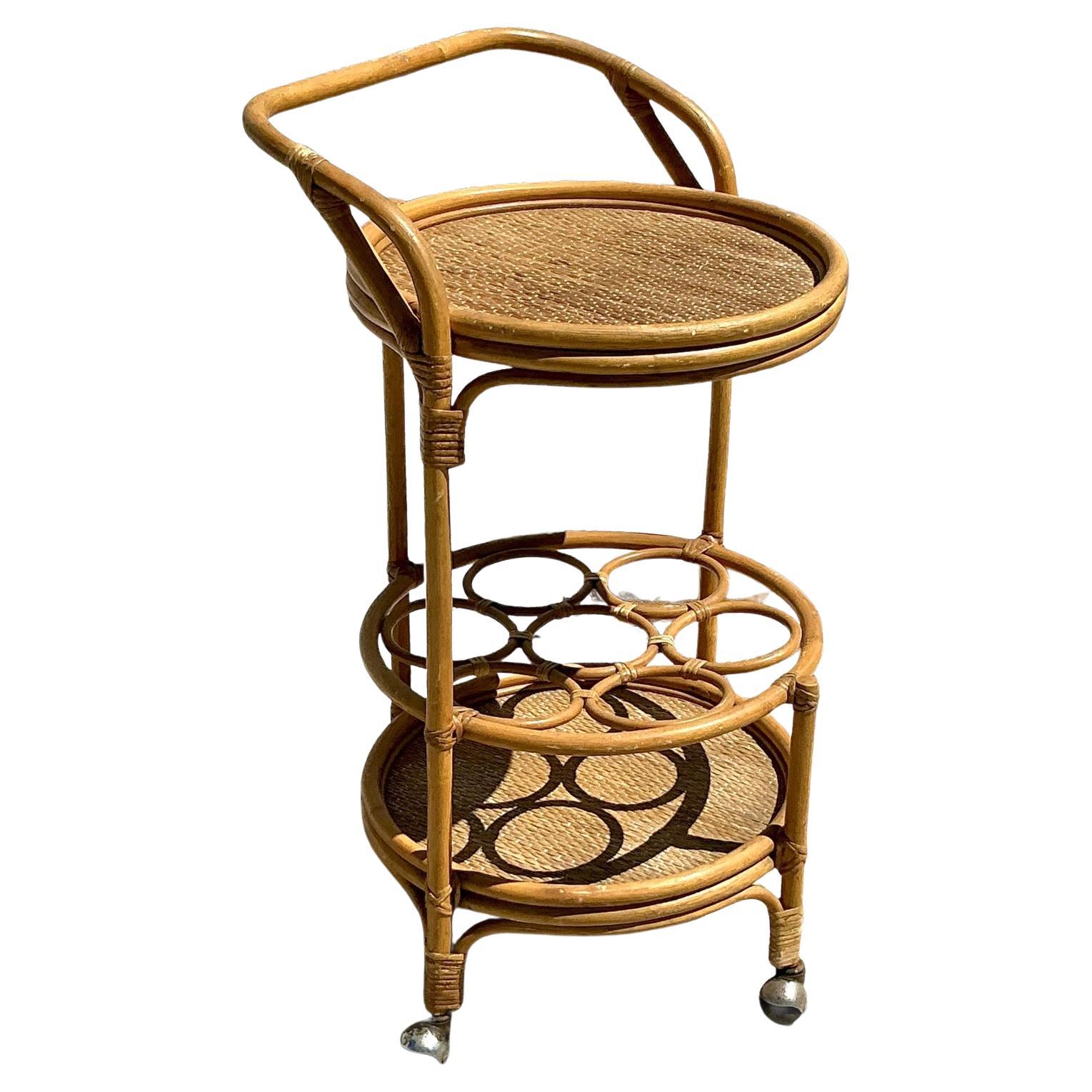Carrello da bar in rattan intrecciato Vintage By