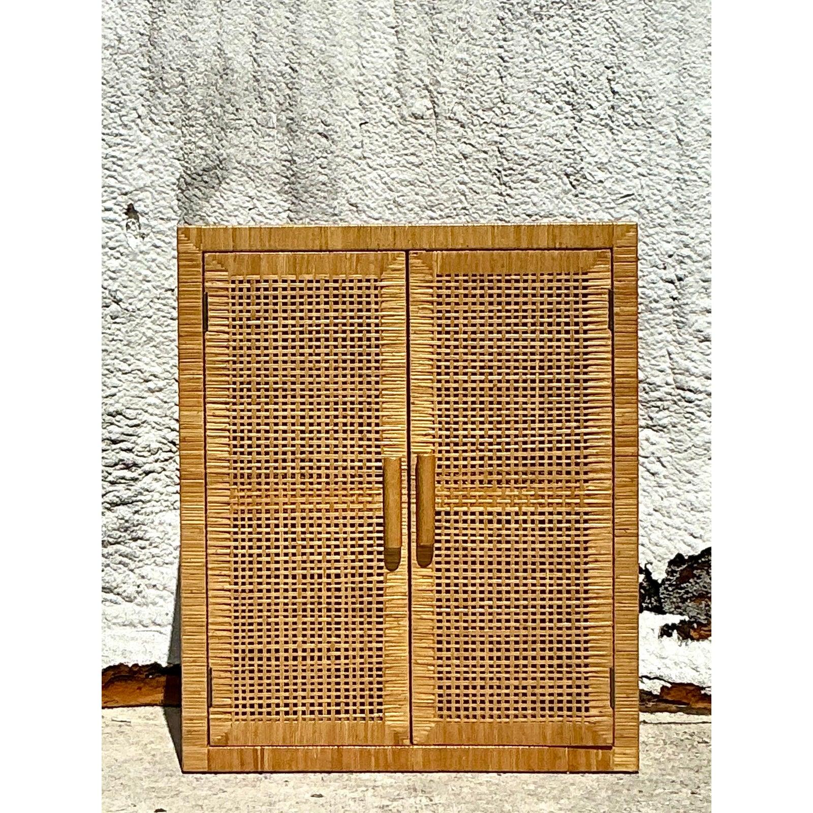 Philippine Vintage Coastal Woven Rattan Cabinet For Sale
