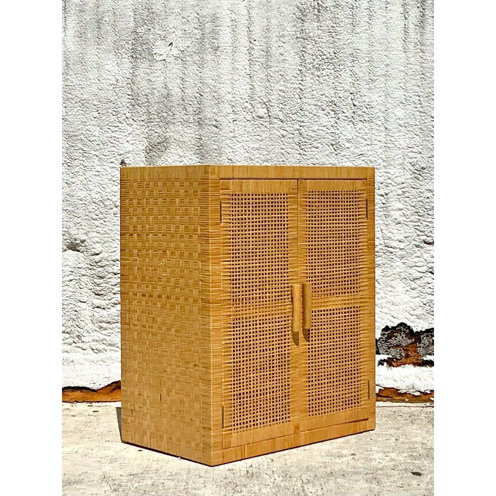 Vintage Coastal Woven Rattan Cabinet For Sale 1