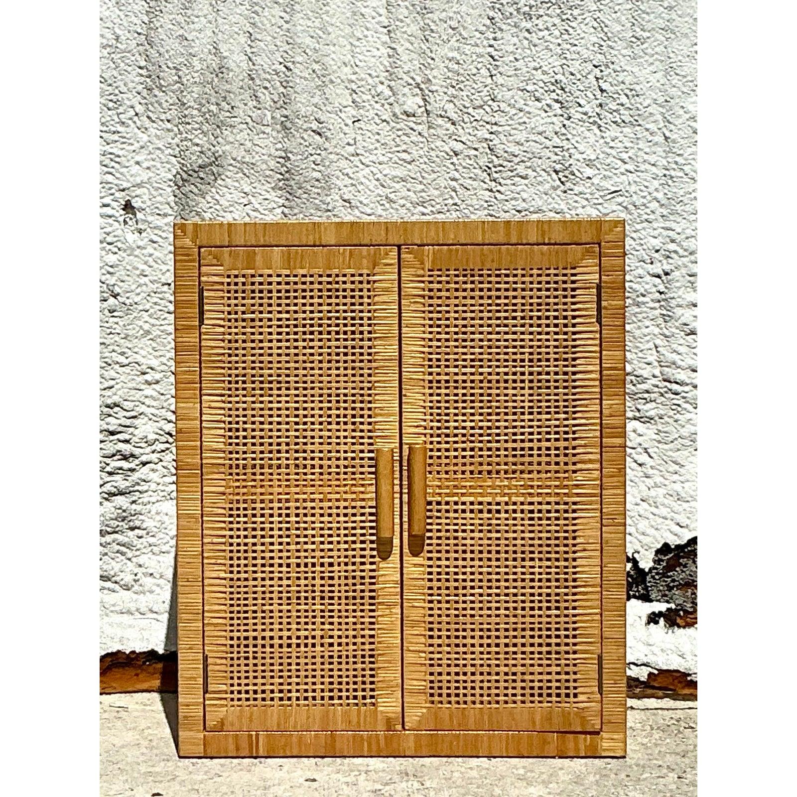 Vintage Coastal Woven Rattan Cabinet For Sale 2