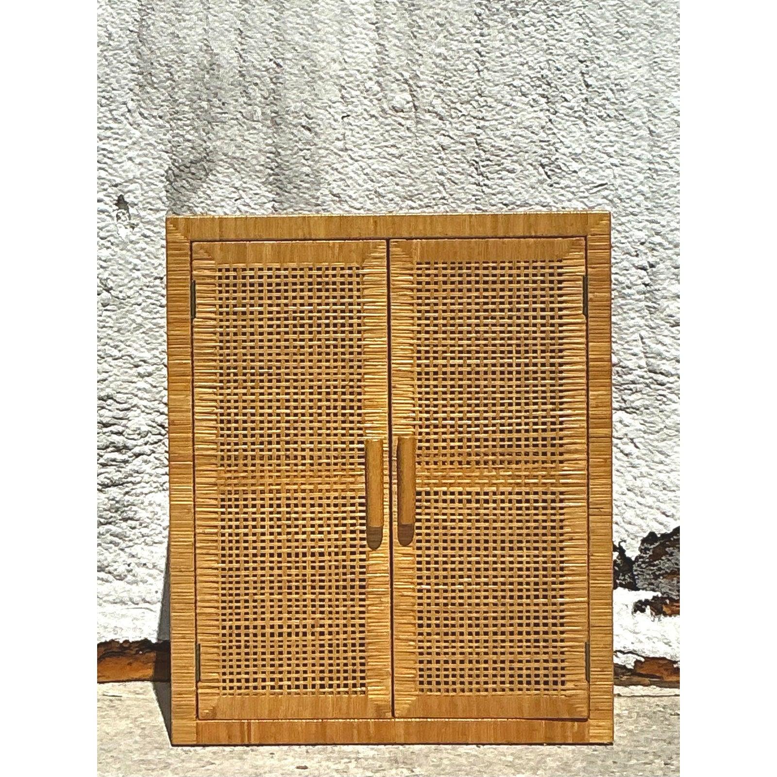 Vintage Coastal Woven Rattan Cabinet For Sale 3