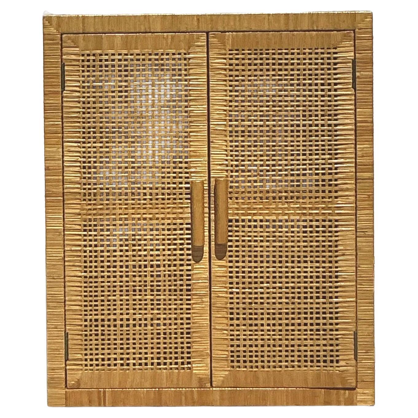 Vintage Coastal Woven Rattan Cabinet