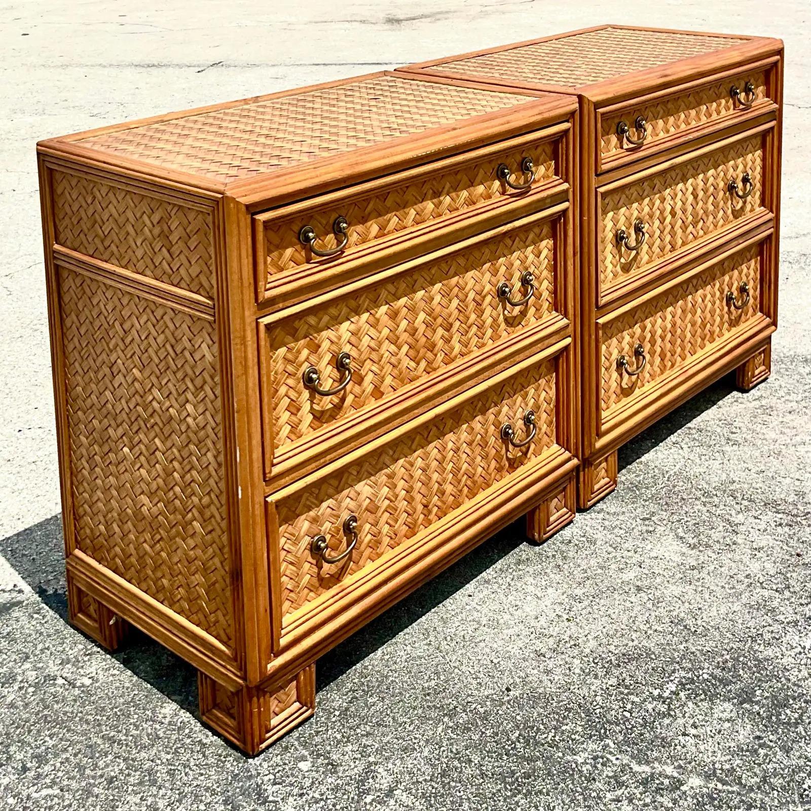 Vintage Coastal Woven Rattan Chest of Drawers, a Pair 1