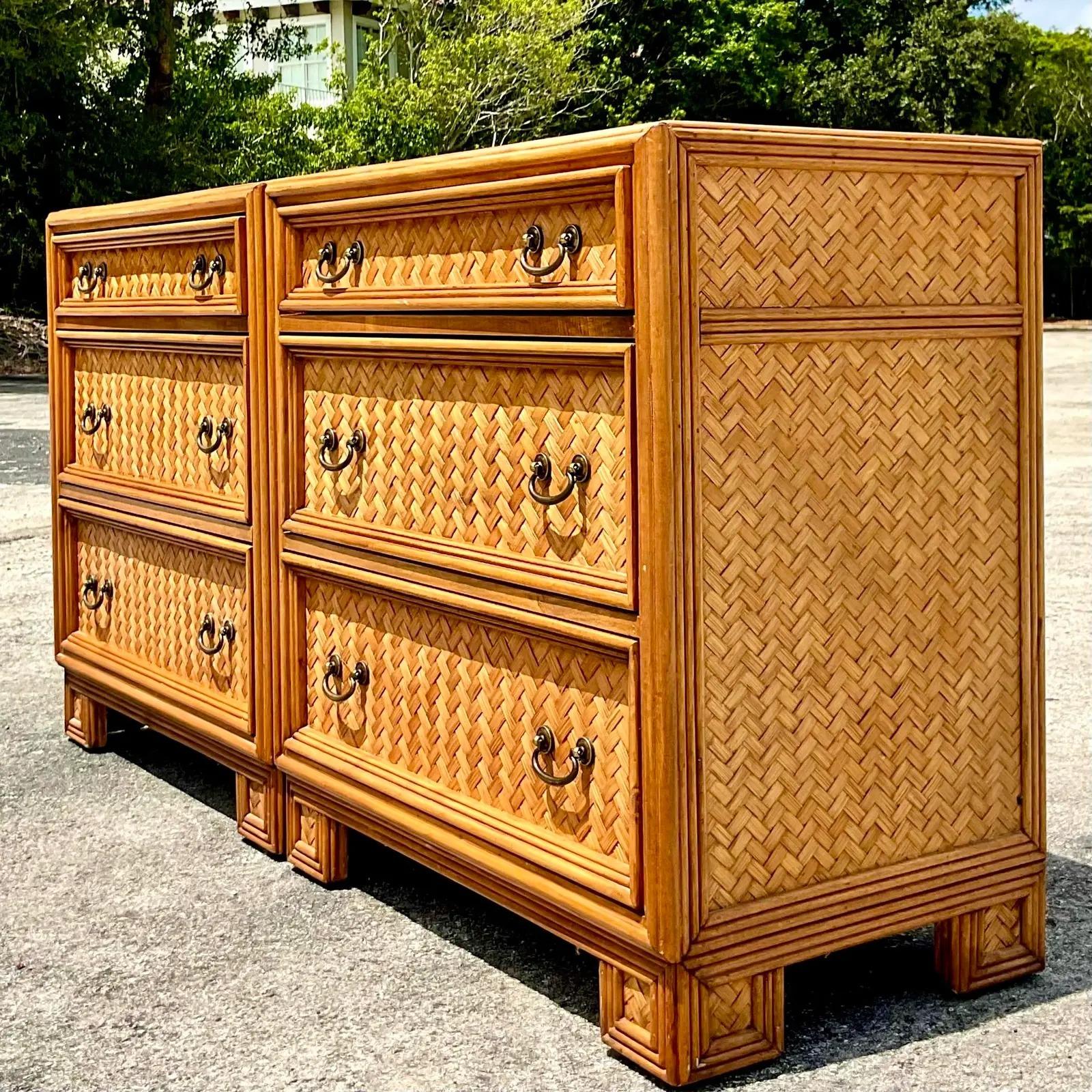 Vintage Coastal Woven Rattan Chest of Drawers, a Pair 2