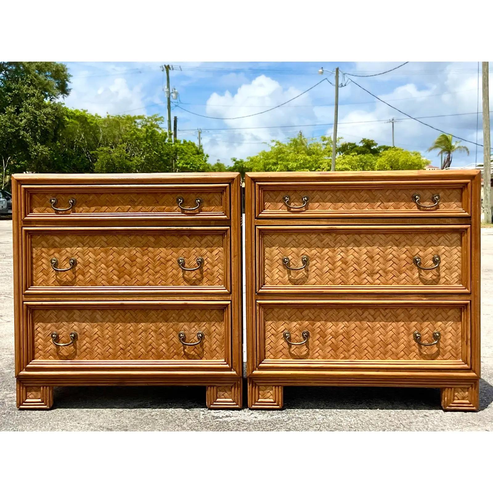 Vintage Coastal Woven Rattan Chest of Drawers, a Pair 3