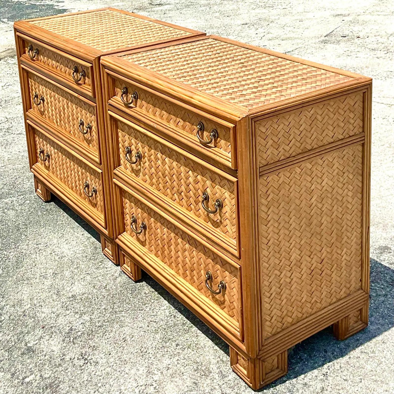 Vintage Coastal Woven Rattan Chest of Drawers, a Pair 4