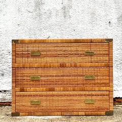 Vintage Coastal Woven Rattan Chest of Drawers