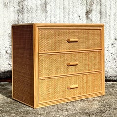 Vintage Coastal Woven Rattan Chest of Drawers