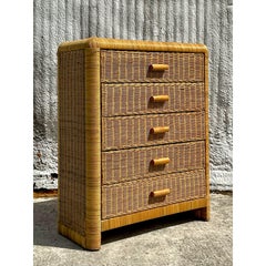 Vintage Coastal Woven Rattan Chest of Drawers