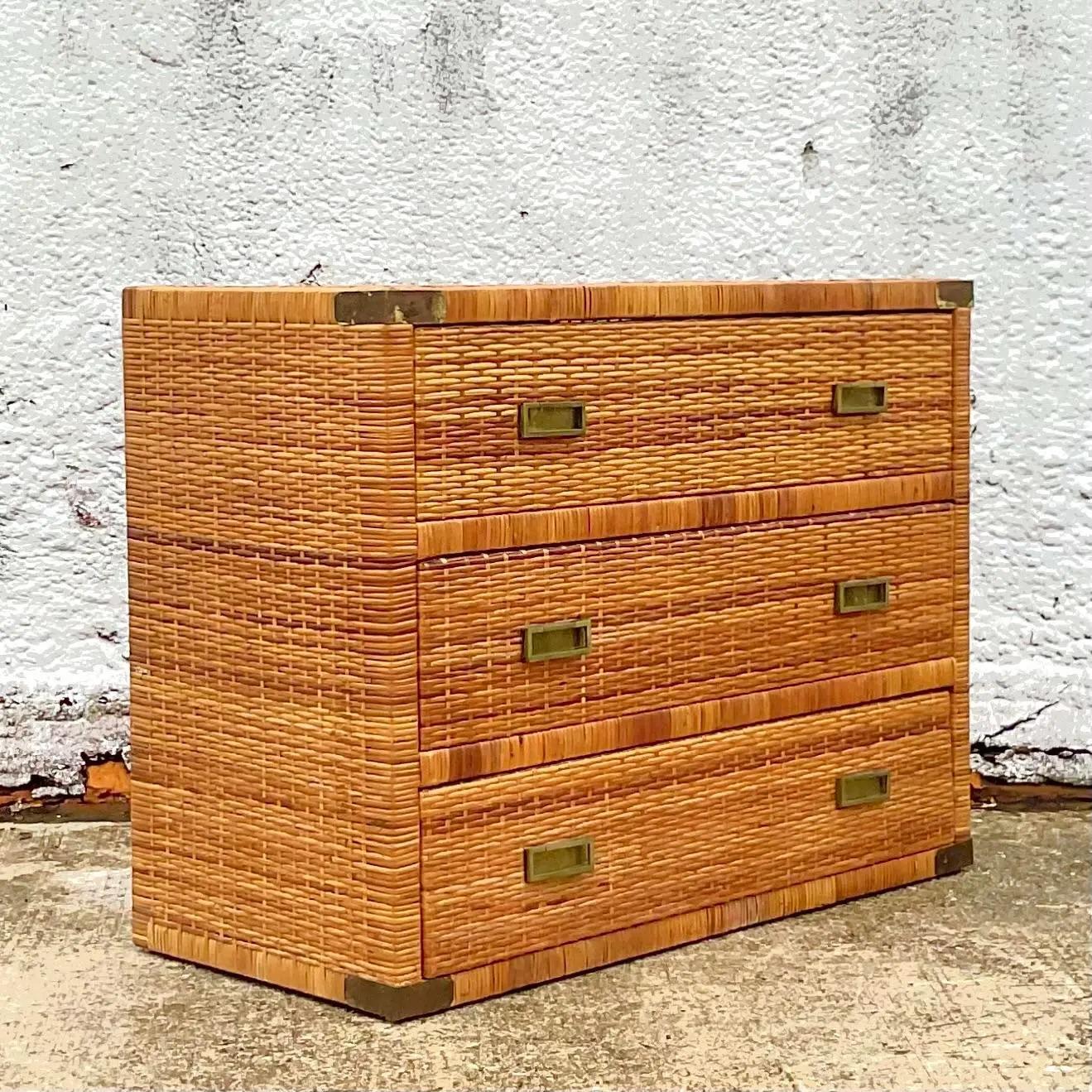 Philippine Vintage Coastal Woven Rattan Chest of Drawers