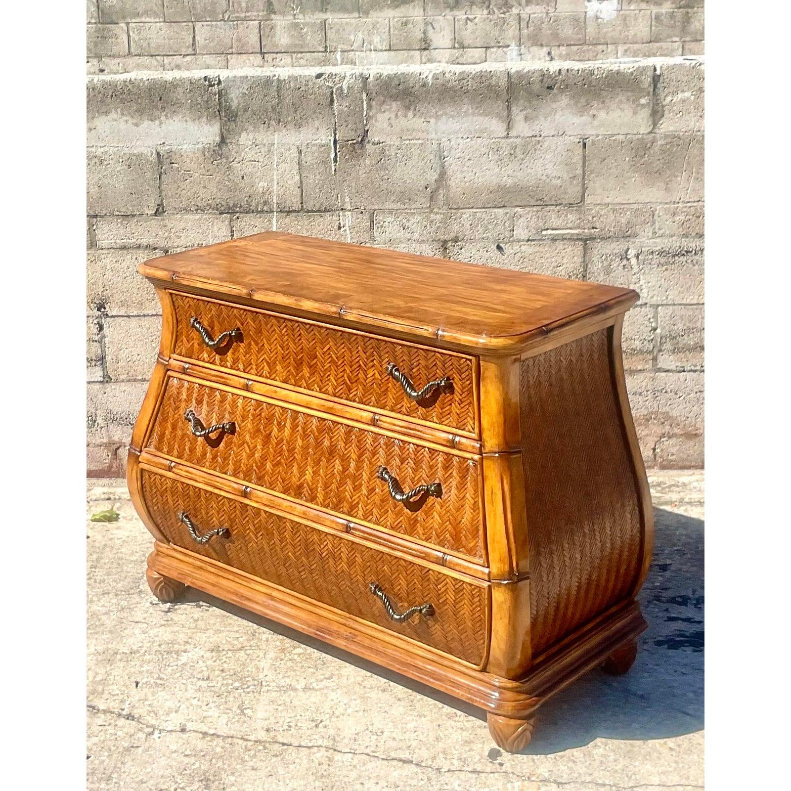 Vintage Coastal Woven Rattan Chest of Drawers In Good Condition In west palm beach, FL