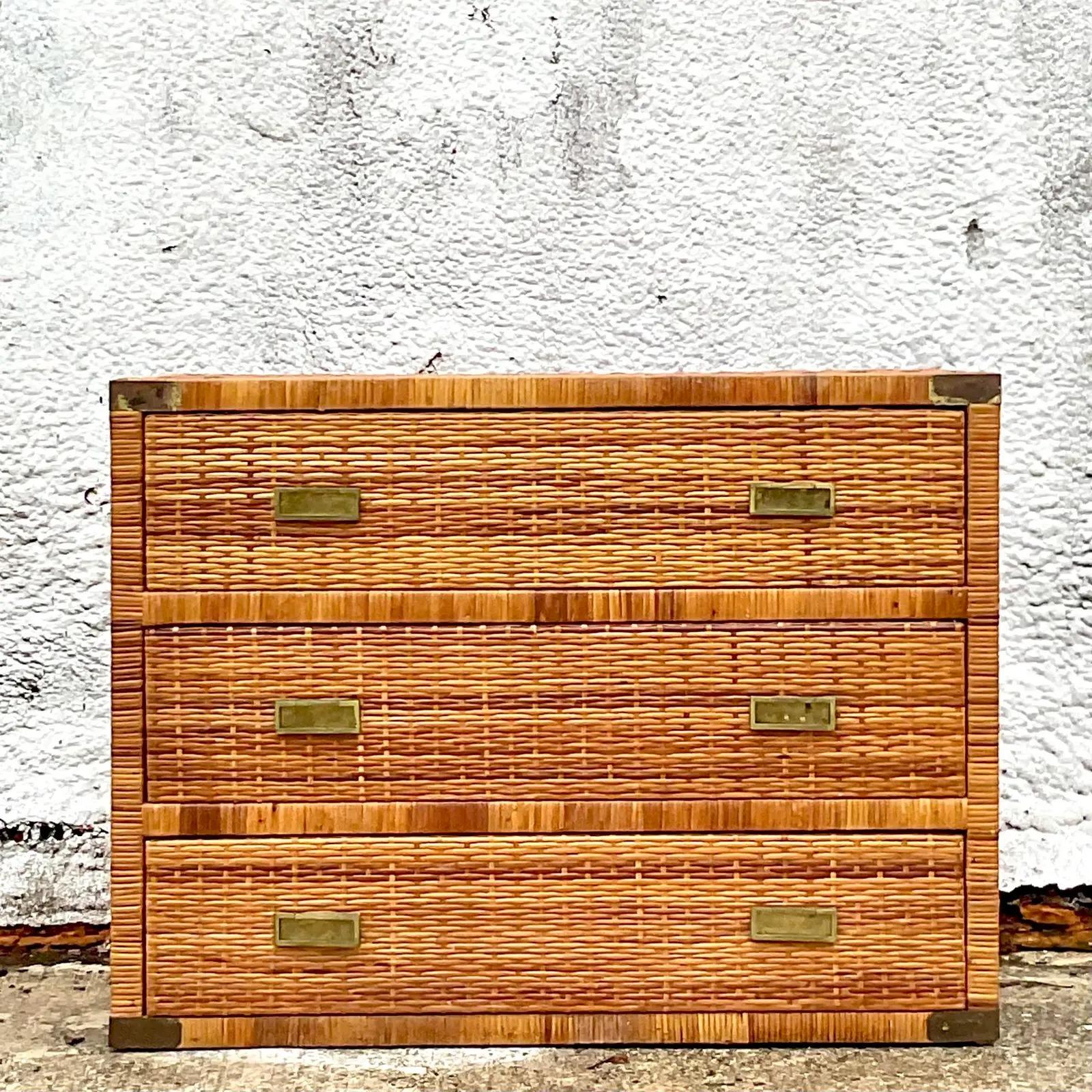 20th Century Vintage Coastal Woven Rattan Chest of Drawers