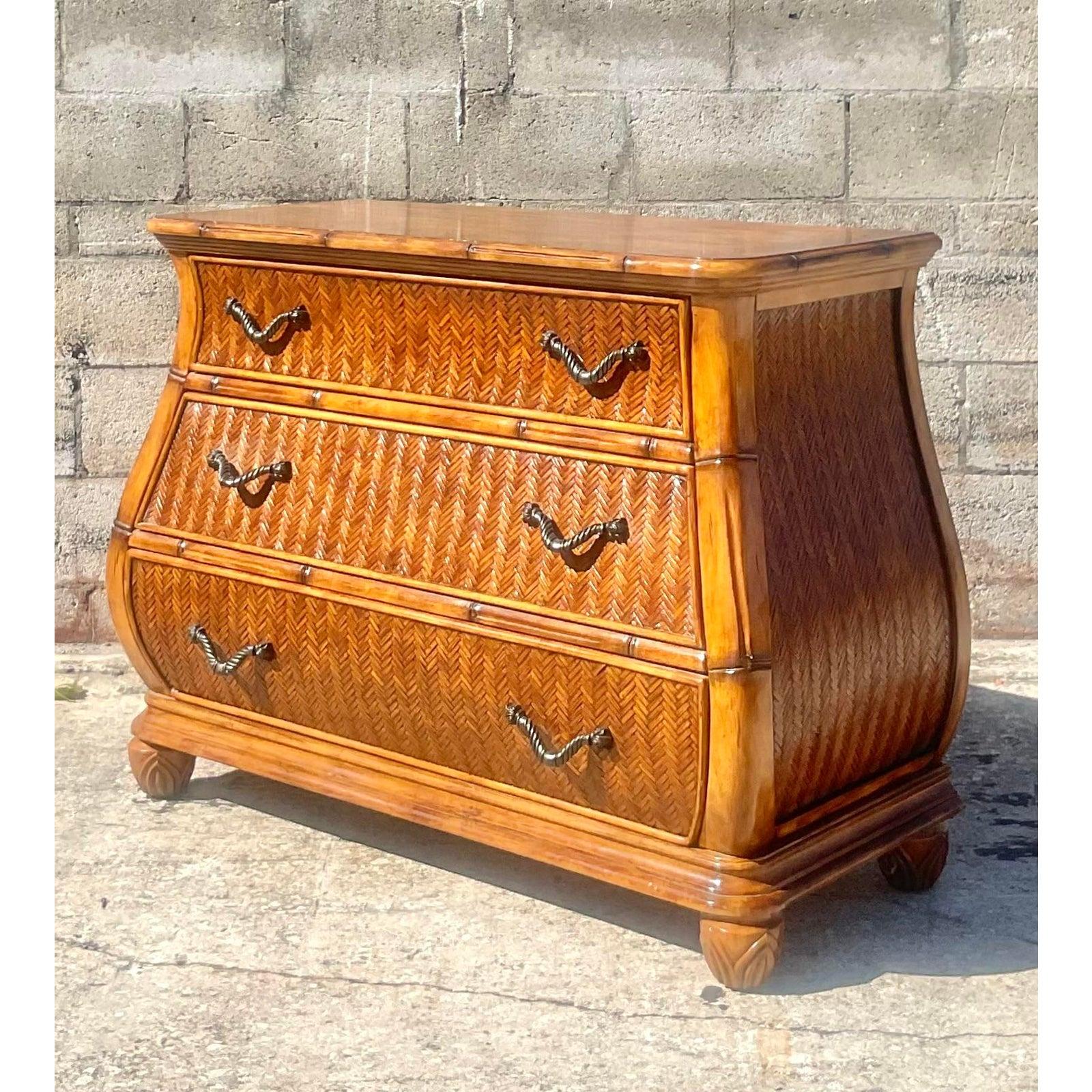 Bamboo Vintage Coastal Woven Rattan Chest of Drawers