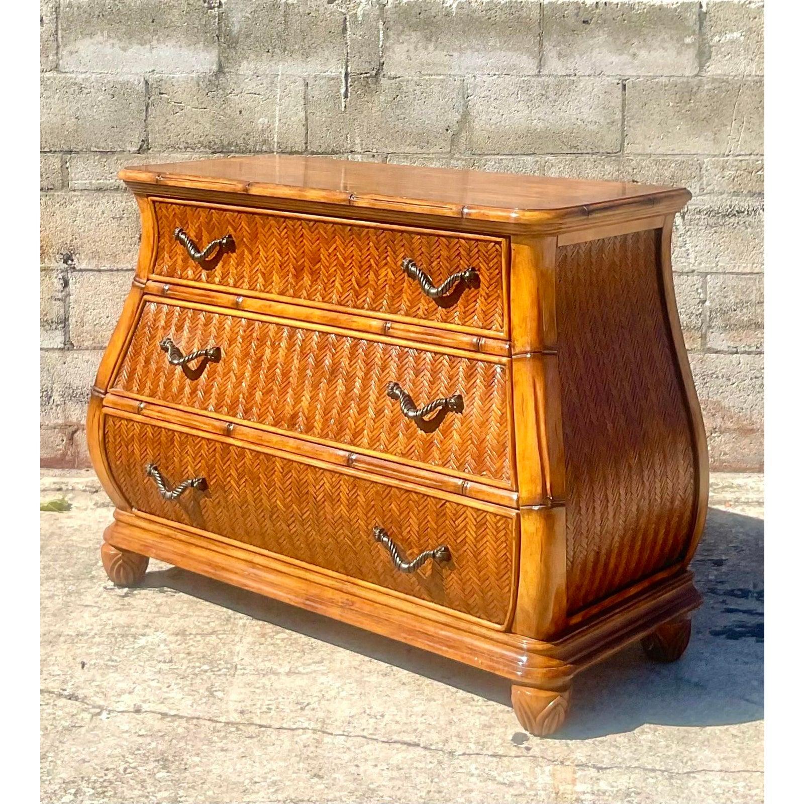 Vintage Coastal Woven Rattan Chest of Drawers 1