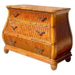 Vintage Coastal Woven Rattan Chest of Drawers