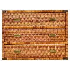 Vintage Coastal Woven Rattan Chest of Drawers