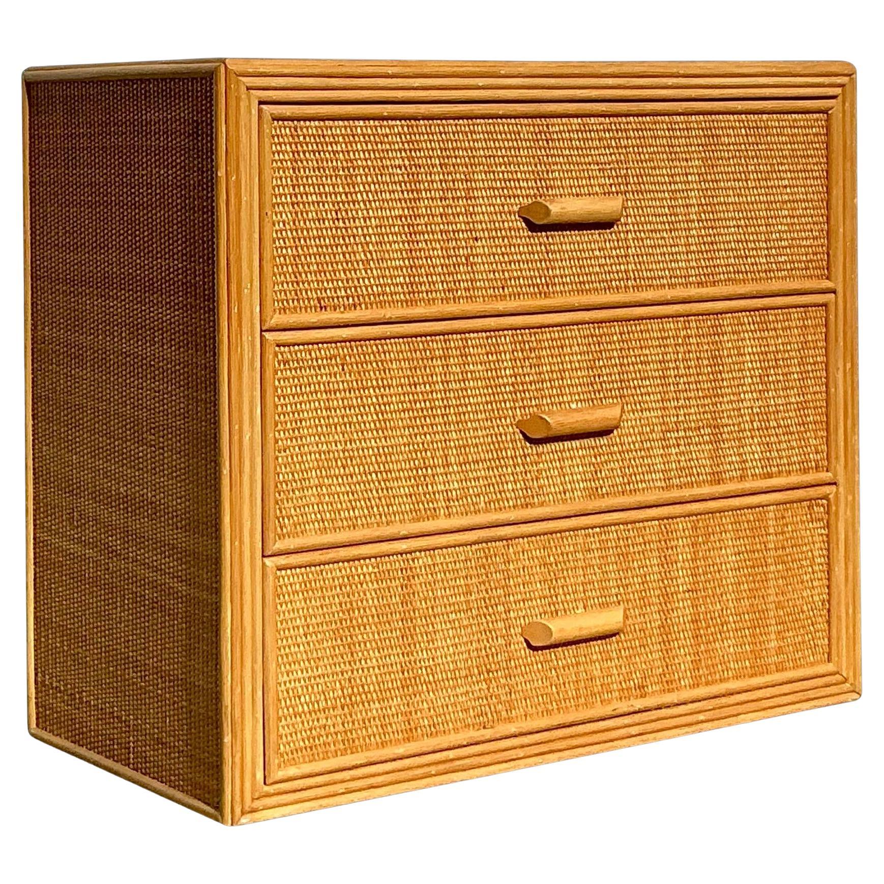 Vintage Coastal Woven Rattan Chest of Drawers