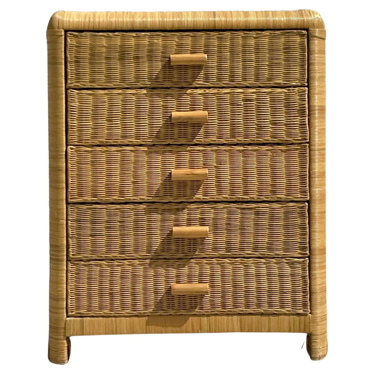Vintage Coastal Woven Rattan Chest of Drawers
