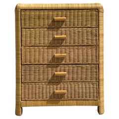 Vintage Coastal Woven Rattan Chest of Drawers