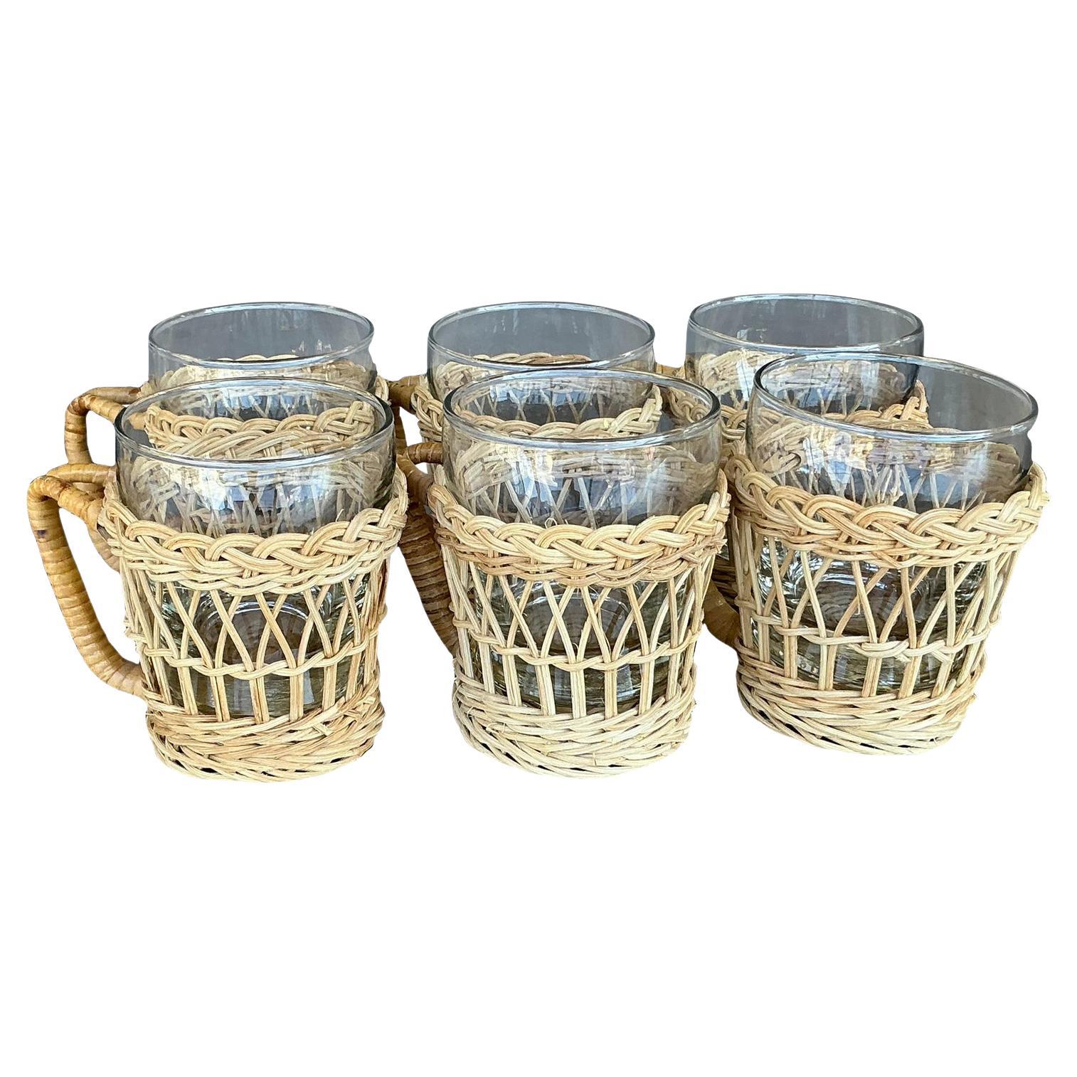 Tazze da caffè in rattan intrecciato vintage - set di 6 tazze
