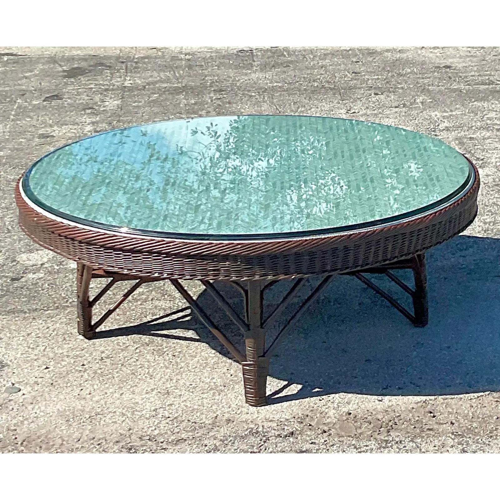 Vintage Coastal Woven Rattan Coffee Table In Good Condition In west palm beach, FL
