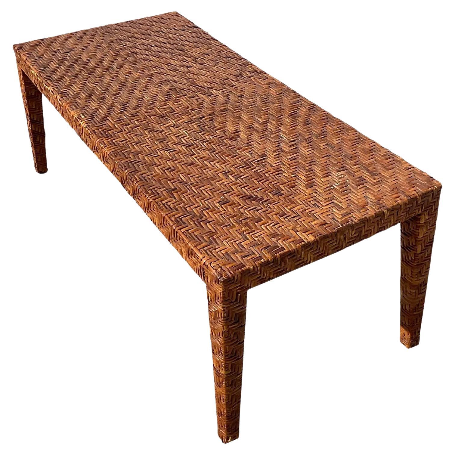 1980s Coastal Style Triangular Rattan Coffee Table in the Franco Albini