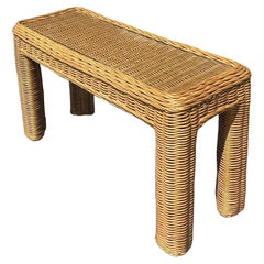 Vintage Coastal Woven Rattan Konsolentisch