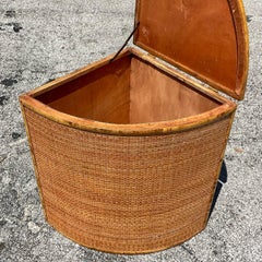 Vintage Coastal Woven Rattan Corner Cabinet