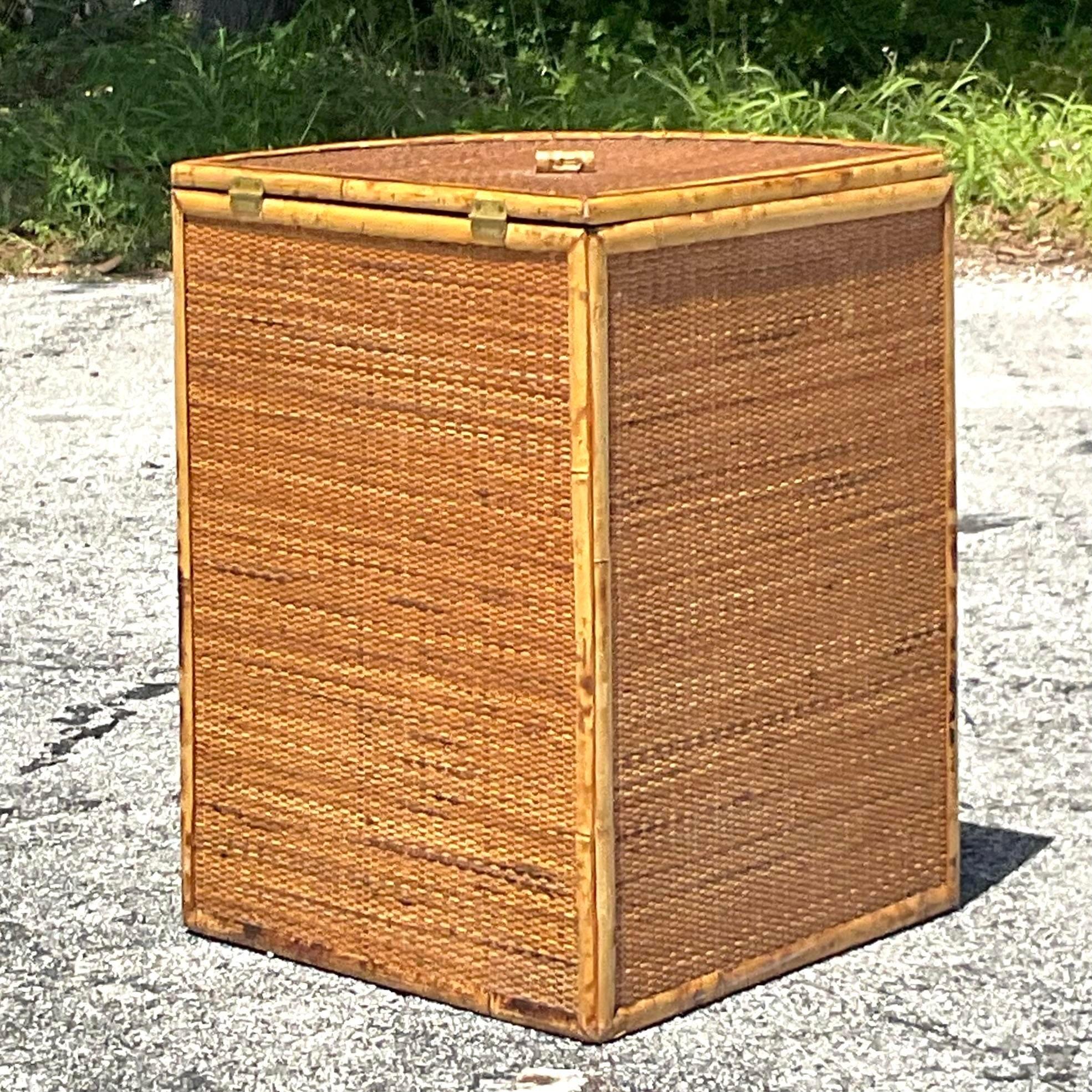 Philippine Vintage Coastal Woven Rattan Corner Cabinet For Sale