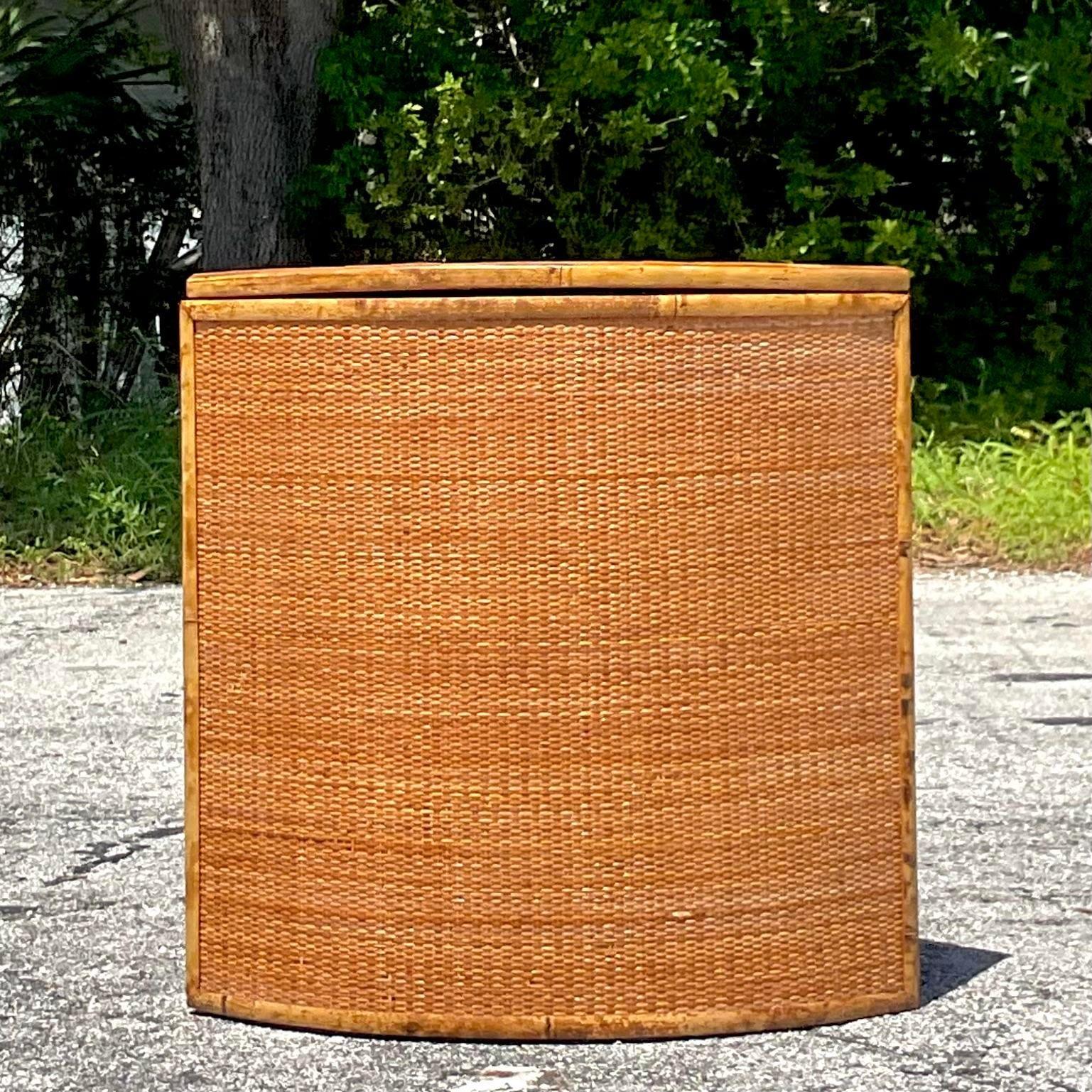 Vintage Coastal Woven Rattan Corner Cabinet For Sale 1