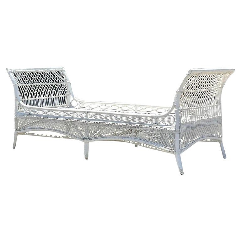 Vintage Coastal Woven Rattan Daybed For Sale at 1stDibs
