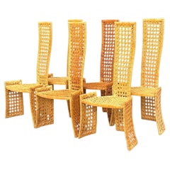 Retro Coastal Woven Rattan Dining Chairs After Danny Ho Fong- Set of 6